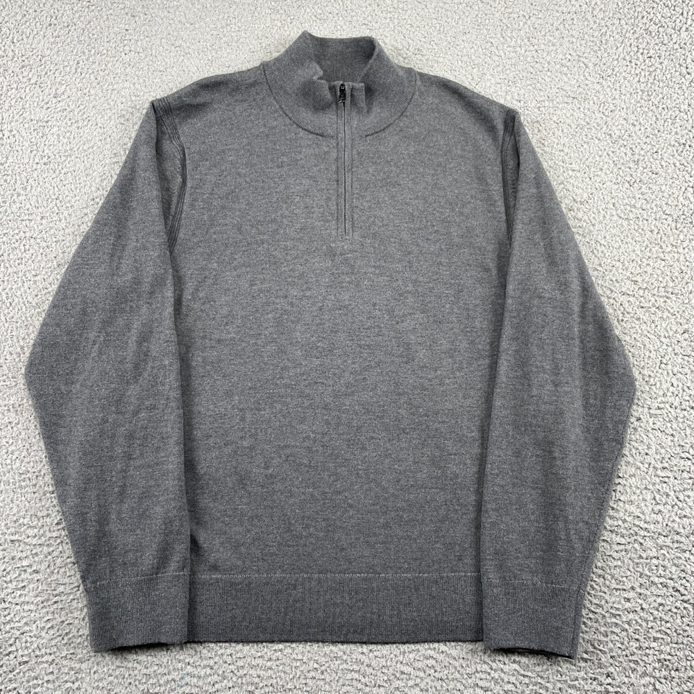 Banana Republic Sweater Mens XL Gray Italian Merino Wool Quarter Zip Pullover